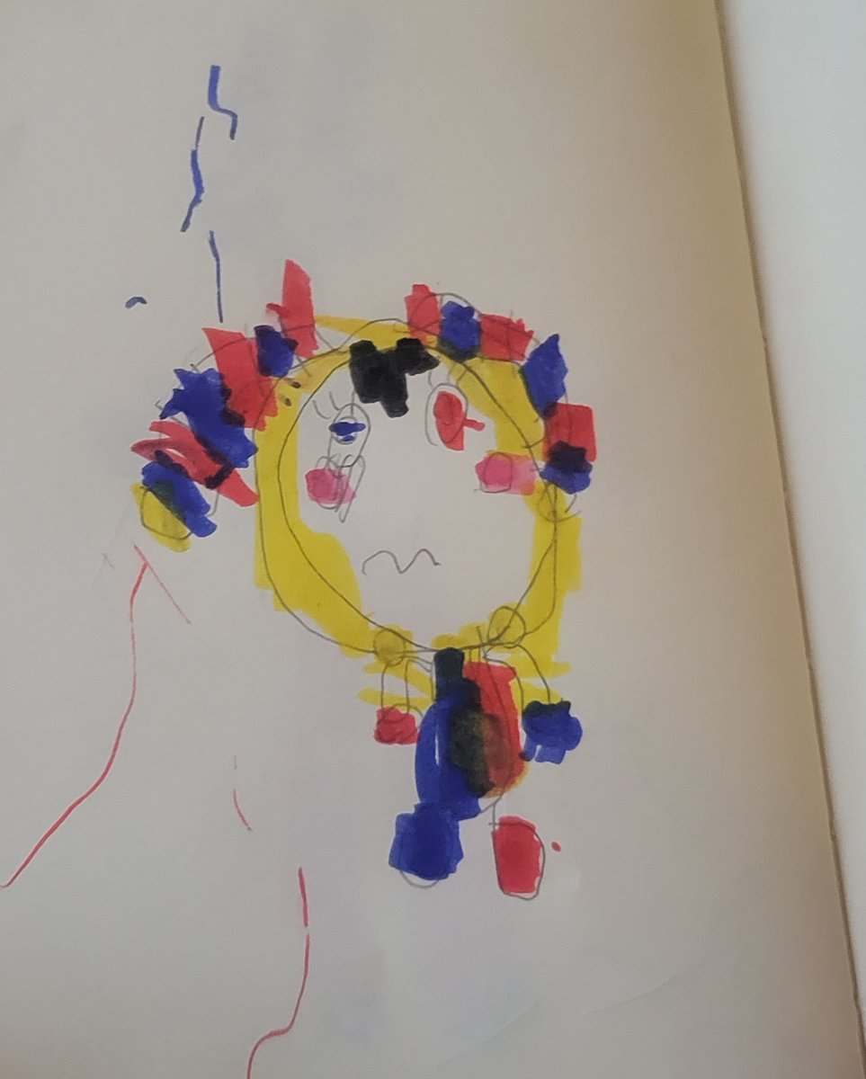 LaceyNield's tweet photo. Since ive been none stop talking about and drawing the new episode , my 5yr old nephew decided to draw the cast 🥹
My heart could melt , I love him ❤️ 
On the other hand ... I've created a monster 😈😏 https://t.co/EkKklpmI4m