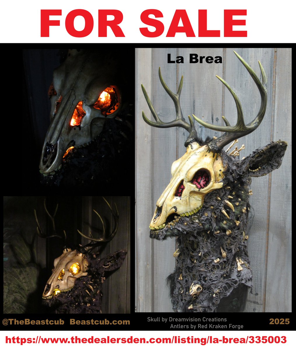 TheBeastcub's tweet photo. The Triplicate (not) Deer put me in the mood to make more freaky deer, this one started as a forest fire theme but given the tragic fires in recent history it felt kinda ick, so I switched over to a tar pit theme, it let me play with more bones >:} https://t.co/qFy2Vr1YK5