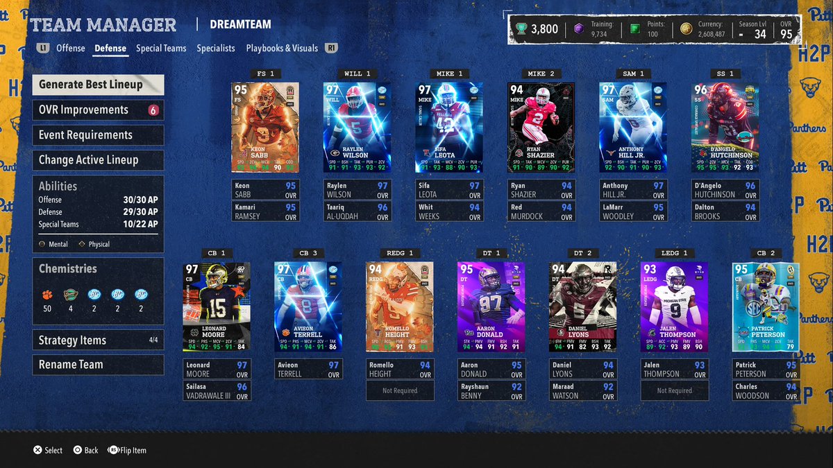 SyrupCFB's tweet photo. 12/14 Lineup Update

95 OVR

131-25 in Ranked

Abilities:
O: Gold Off Plat, Gold Shifty, Gold Takeoff
D: 2x Gold Blanket, 1x Silver Blanket, 1x Gold Housecall

Blue Chip Boosts:
2x RB, 2x LB, QB, CB, FS

Strat Cards: 
O: Epic Going Deep
D: Epic Personal Shadow
Team: Boise State https://t.co/K2BeaE1RBu