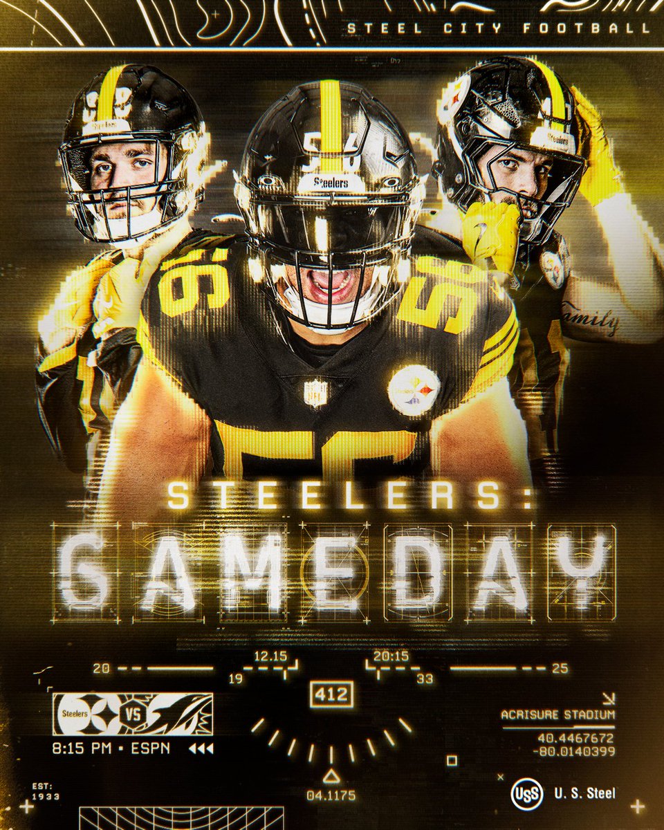 steelers's tweet photo. GAMEDAY IN THE BURGH‼️ @U_S_Steel 

#ProBowlVote Alex Highsmith
#ProBowlVote @pat_fry5 
#ProBowlVote @payton_wilson21 https://t.co/NFrYM5pIj6
