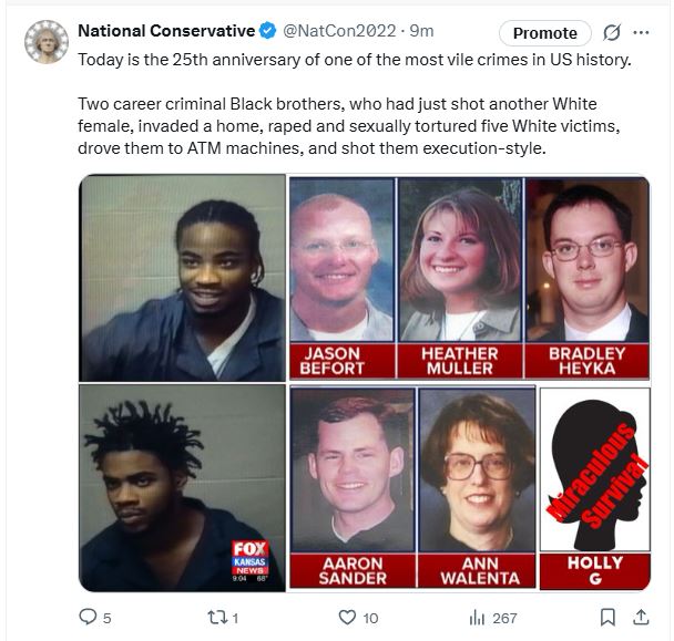 Two of the most heinous interracial massacres in US history both occurred on December 14th.

The Chuck E. Cheese Massacre in Aurora, CO, in 1993, and the Wichita Horror in Wichita, KS, in 2000.