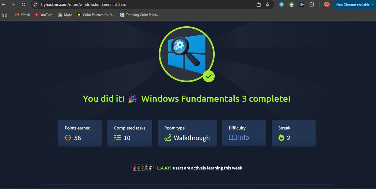 I just completed the Windows Fundamentals module on TryHackMe. Get hands-on access to Windows and it's security controls. These basics will help you in identifying, exploiting and defending Windows. tryhackme.com/module/windows… #tryhackme via <a href="/tryhackme/">TryHackMe</a>