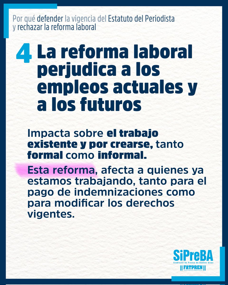 ❌ La reforma laboral que pretende el gobierno nacional perjudica a todos y todas.