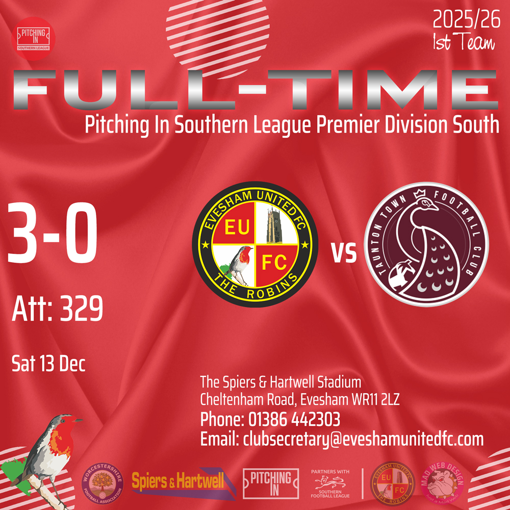 📝 Match Report: Back to Winning Ways for the Robins
🗣️ Manager Mike Ford's post-match 🎙️ Interview ⤵️
⚽️ <a href="/EveshamUnitedFC/">Evesham United FC</a> 3-0 Taunton Town
📆 Sat 13 Dec 🏆 <a href="/SouthernLeague1/">The Pitching In Southern Football League</a>
🌐 news.eveshamunitedfc.com/2025/12/14/bac…
🔴⚪️#TheRobins