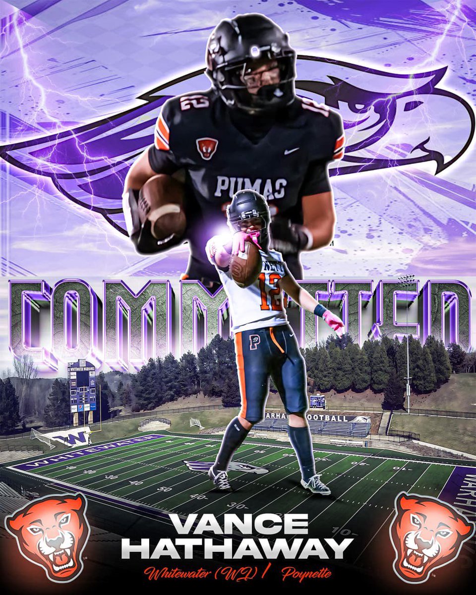 vhathaway84's tweet photo. Blessed to announce my commitment to UW-Whitewater! Thanks @CoachRindahl and @CoachKensey for believing in me! 
#AGTG #PoundTheRock 
@r3_ethan https://t.co/w8L1pSADFo