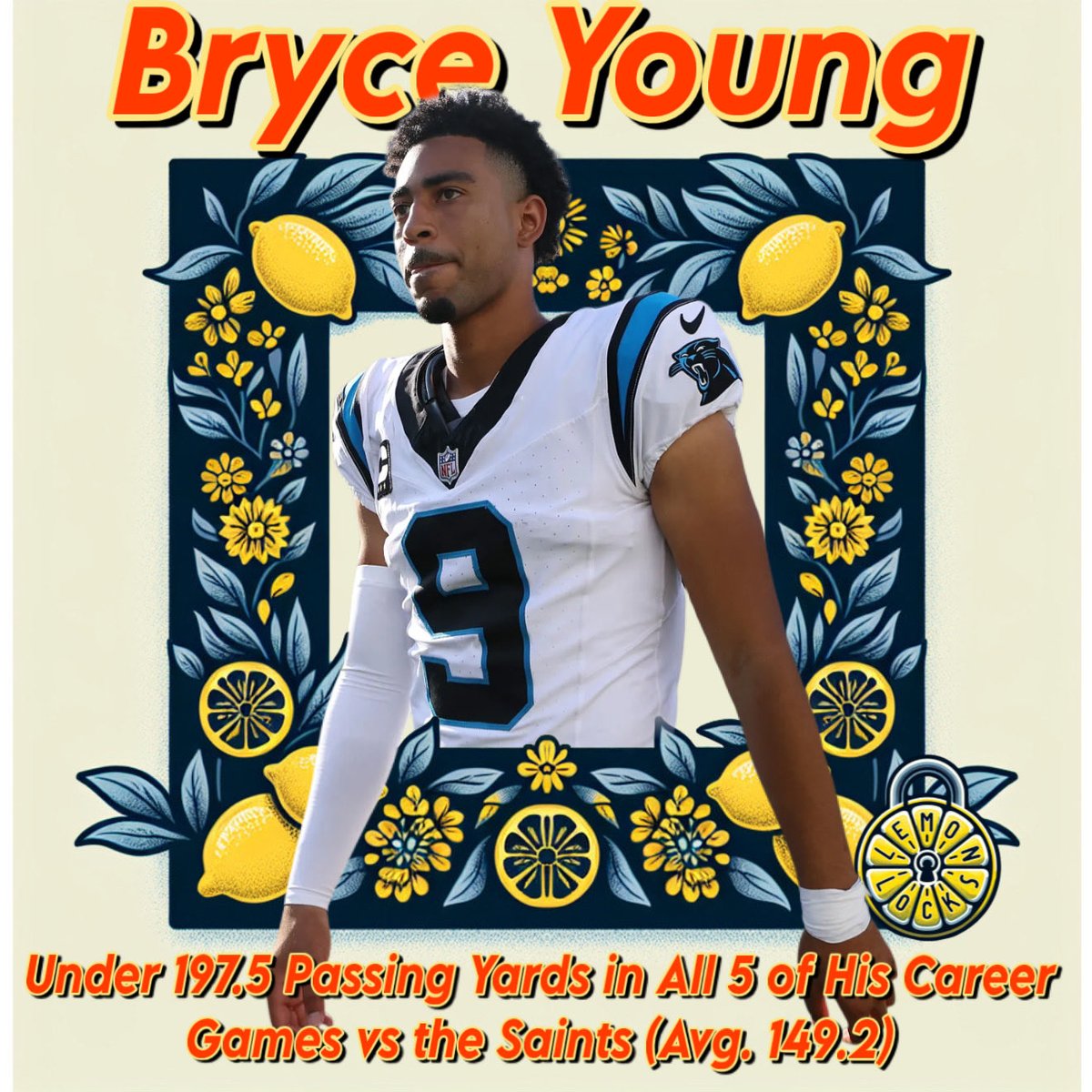 lemonlocksbets's tweet photo. π¨π TODAYβS FREE #LemonLock #οΈβ£2οΈβ£ ππ:
π - Bryce Young will record UNDER 197.5 passing yards @ the New Orleans Saints
(CAR @ NO)
(GAME STARTS @ 4:25PM)
Saints: Allowing the 6th fewest passing yards per game to opposing QBs this szn https://t.co/kDVCNtACC1