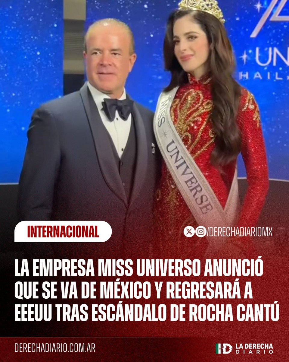 🚨🇲🇽🇺🇸 | SIGUEN SALIENDO EMPRESAS: Miss Universo anunció que retirará su sede en la CDMX para regresar a Estados Unidos luego de concluir que "las condiciones en México no son adecuadas para el funcionamiento de la organización" tras el escándalo del amigo de Morena, Rocha Cantú,