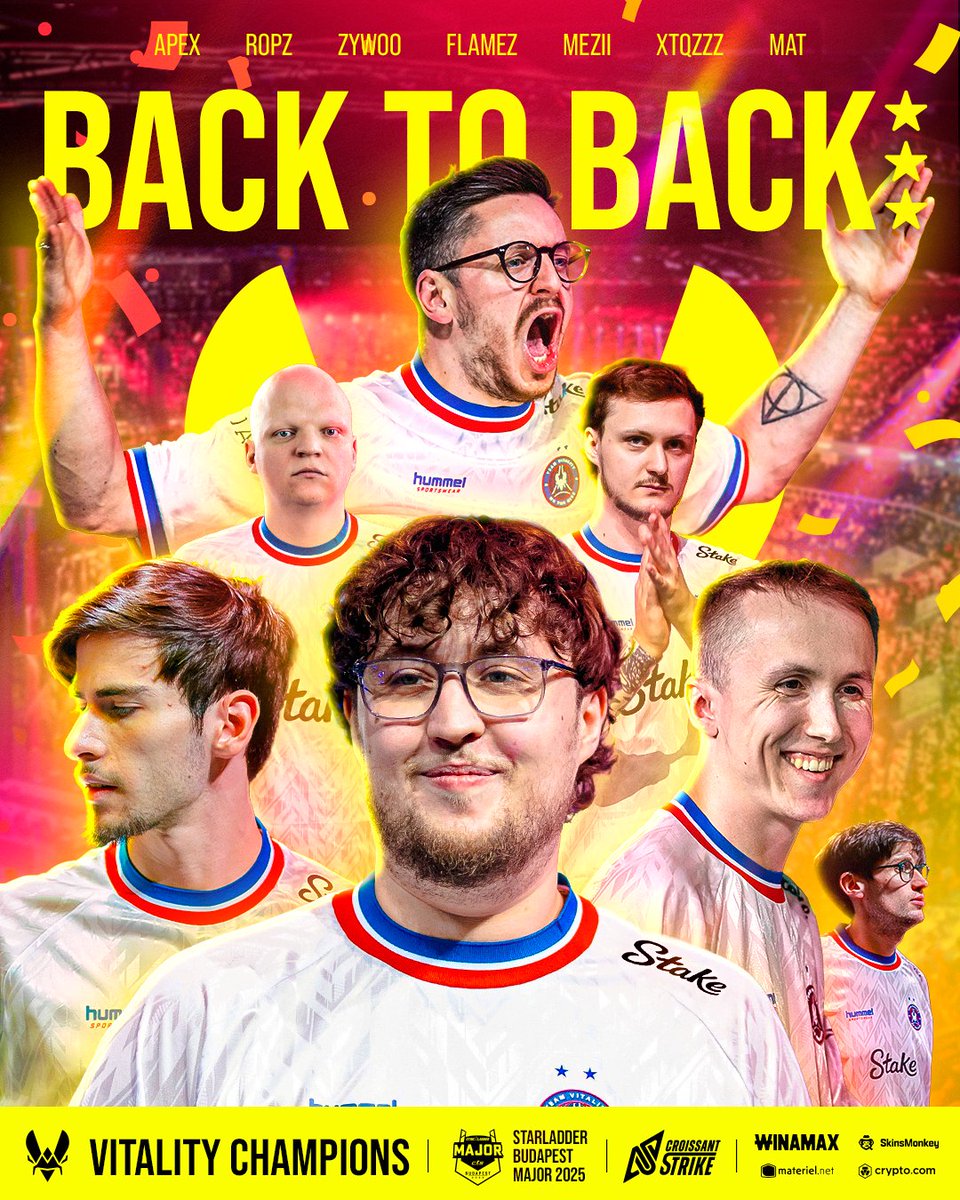 CroissantStrike's tweet image. ⭐️ LA @TEAMVITALITYCS REMPORTE LE STARLADDER 🇭🇺 BUDAPEST MAJOR ⭐️

👑🇫🇷 @Vitality_apEX 
👑🇫🇷 @zywoo 
👑🇬🇧 @kingmezii
👑🇮🇱 @flameZcsgo 
👑🇪🇪 @ropz 
👑🇫🇷 @XTQZZZ (C)
👑🇫🇷 @MaT_CSGO (AC)

La plus grande année de l'histoire de Counter-Strike. 🐝