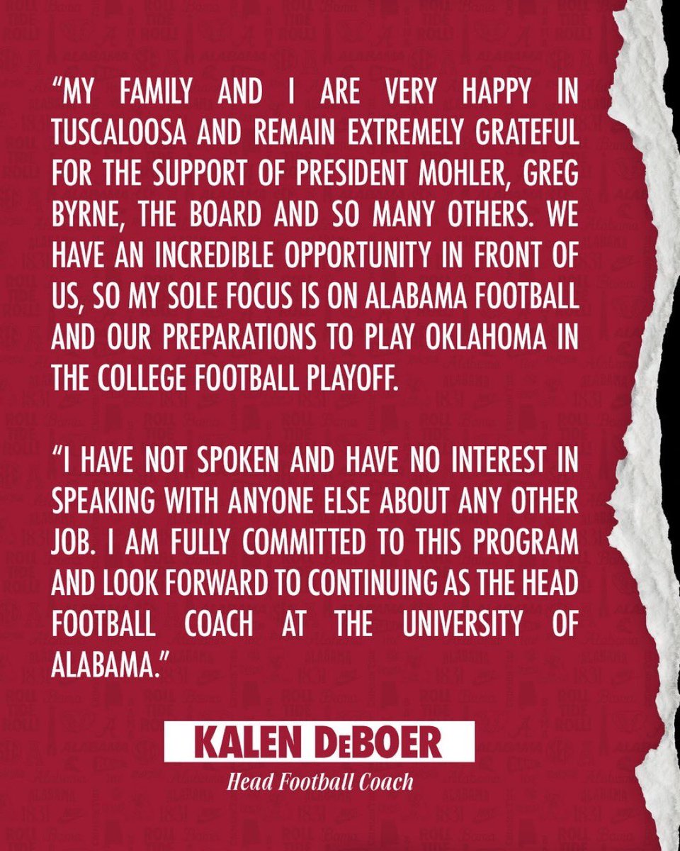Kalen DeBoer shuts down link to Michigan job in statement. 

Via <a href="/yea_ala/">Yea Alabama</a>
