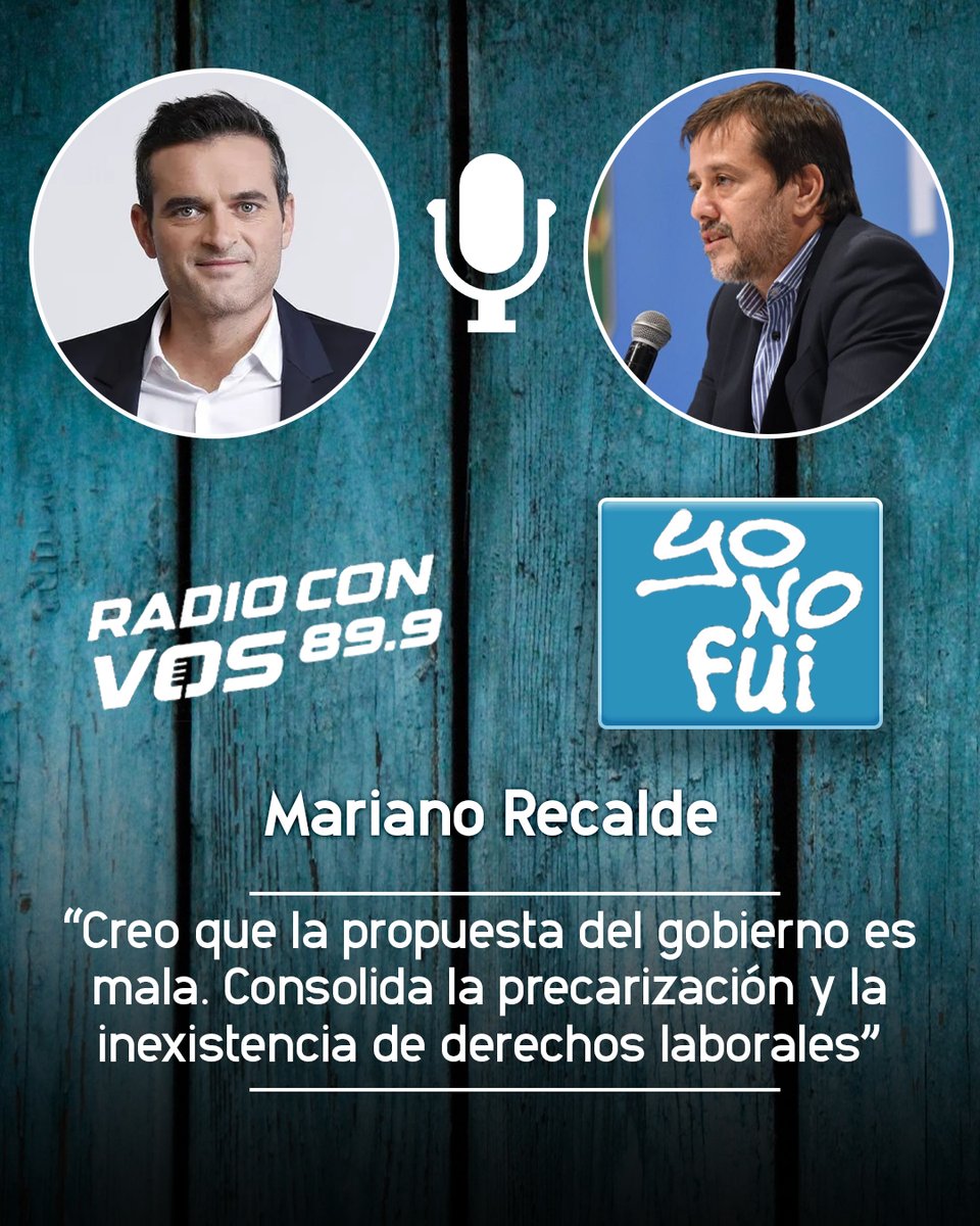 🎙️[NOTA] En <a href="/radioconvos899/">Radio Con Vos 89.9</a> hablamos con <a href="/marianorecalde/">Mariano Recalde</a>, senador nacional de UxP, sobre la reforma laboral: “Creo que la propuesta del gobierno es mala. Consolida la precarización y la inexistencia de derechos laborales”.

[NOTA COMPLETA] radiocut.fm/audiocut/maria…