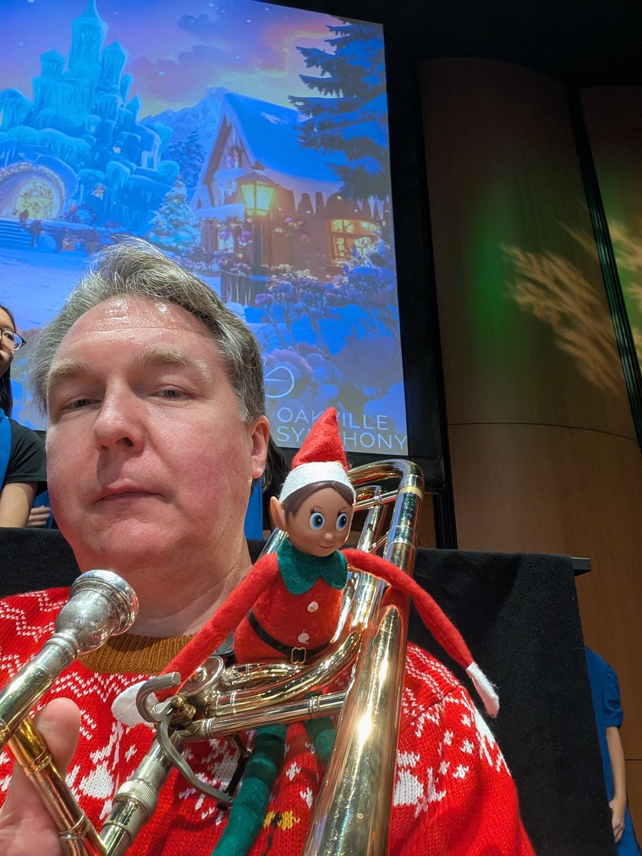 MarkOSSTF's tweet photo. Always a fun afternoon playing the annual Family Holiday Concert with the @OakSymphony!
The brass section dressed up in our best ugly sweaters, and a special guest Elf on the Shelf came to play a tune with me! https://t.co/OX9WdgZCum
