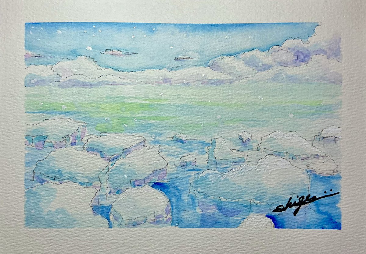 Frozen Landscape.(凍てつく風景)〜今朝も透明水彩絵の具を使って