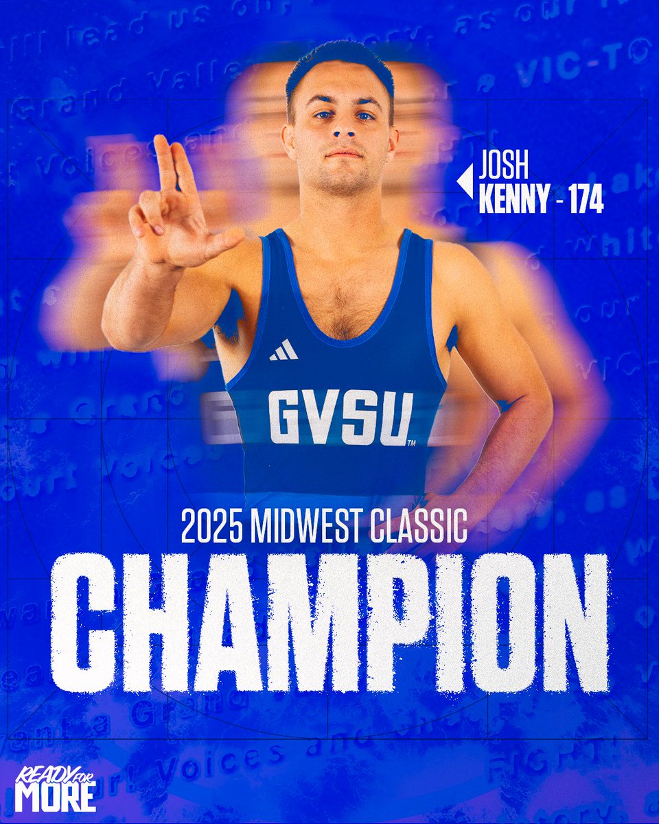GVSUWrestle's tweet image. 174 Josh Kenny gets a 2nd period escape and a 3rd period takedown to claim the 2025 Midwest Classic Championship. Kenny outscored his opponents 42-3 with 2 TF en route to his 5-0 record. #ReadyforMore