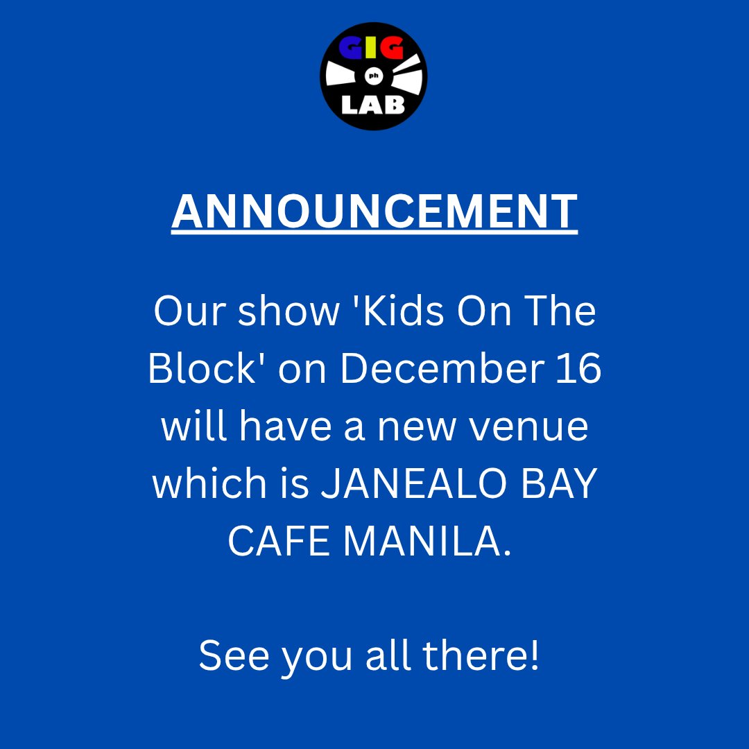 GigLabPH's tweet image. ‼️‼️

Lipat tayo sa Janealo Bay Cafe on December 16! Tara, catch these uprising artists 🎉🙏