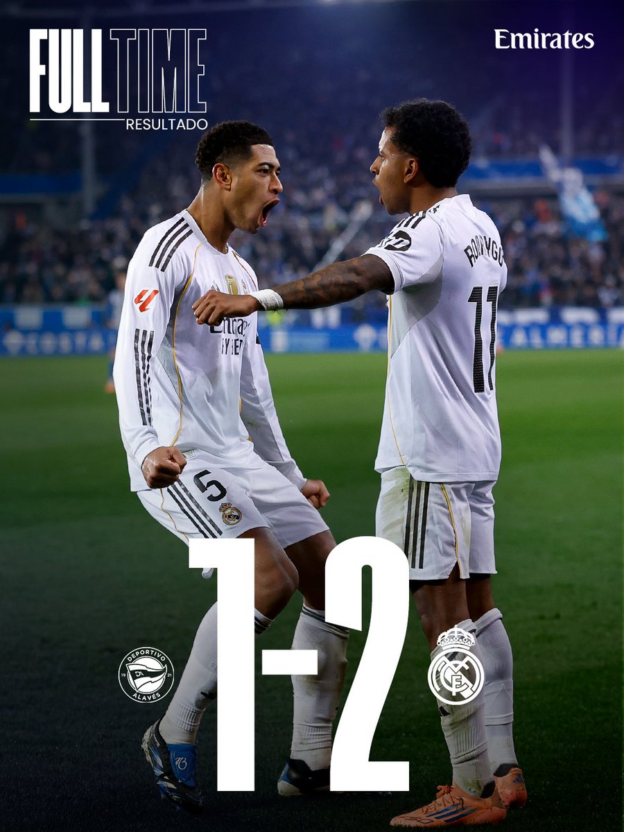 🏁 FP: <a href="/Alaves/">Deportivo Alavés</a> 1-2 @RealMadrid
⚽ 24' <a href="/KMbappe/">Kylian Mbappé</a>
⚽ 69' Carlos V.
⚽ 76' <a href="/RodrygoGoes/">Rodrygo Goes</a>
👉 @Emirates