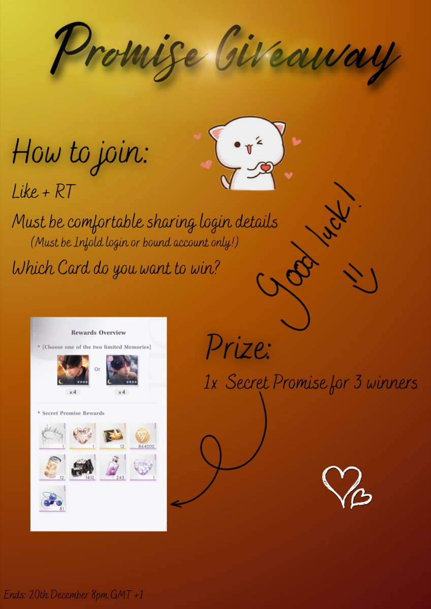 xaviescloud's tweet image. ⋆｡˚Double Giveaway Alert!˚ ｡⋆

Aurum Pass &amp;amp; Promise for 8 winners total

1x Aurum Pass for 5 winners
1x Secret Promise for 3 winners

You can choose which one you join or both

Winners will be picked via Wheel

Info in the pictures belowજ⁀➴

Ends: 20th December 8pm GMT+1
