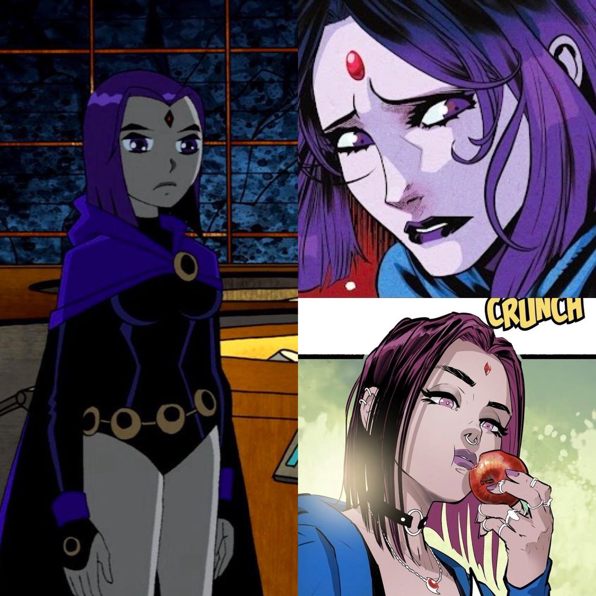 ReignOfPride's tweet photo. I like how the 2003 Teen Titans Raven got so popular they just said fuck it and made it her official look in the comics too https://t.co/U88fvxBi9J