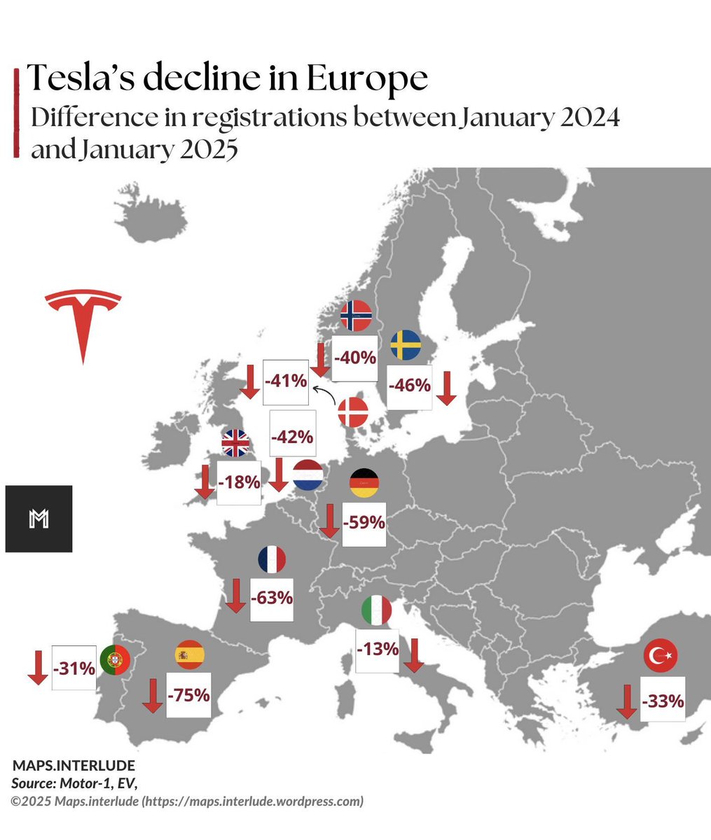 Europeans stopped traveling to the US as tourists and stopped buying Teslas.