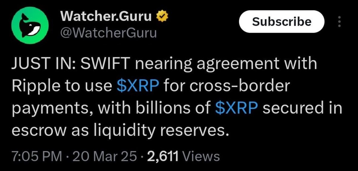 NEVER forget this $XRP post from <a href="/WatcherGuru/">Watcher.Guru</a>.