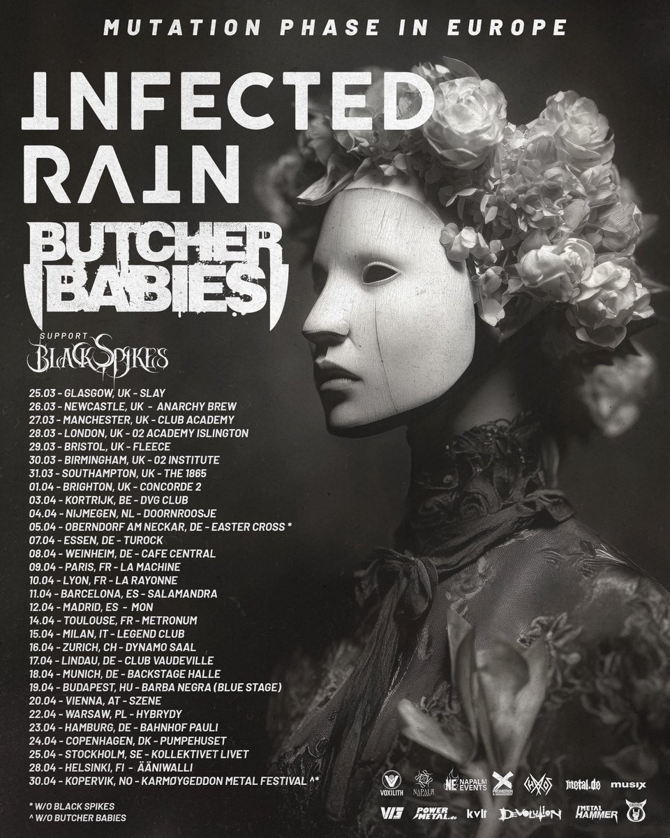 ButcherBabies's tweet image. Where do we get to see you?
@ButcherBabies x @InfectedRain Co-Headline across Europe! 
With support from Black Spikes.

Tickets &amp;amp; VIP @ BUTCHERBABIES.COM 

🇬🇧25.03.26 - GLASGOW, UK
🇬🇧26.03.26 - NEWCASTLE, UK 
🇬🇧27.03.26 - MANCHESTER, UK 
🇬🇧28.03.26 - LONDON, UK 
🇬🇧29.03.26…