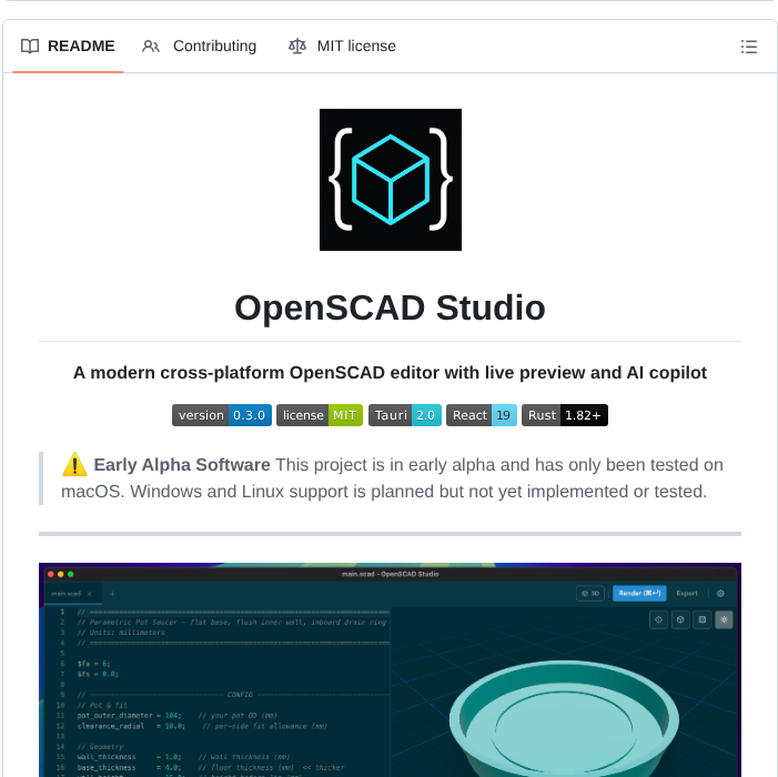 tom_doerr's tweet photo. OpenSCAD editor with an AI copilot

https://t.co/ejhdIIdO13 https://t.co/MwuVjAz5rJ