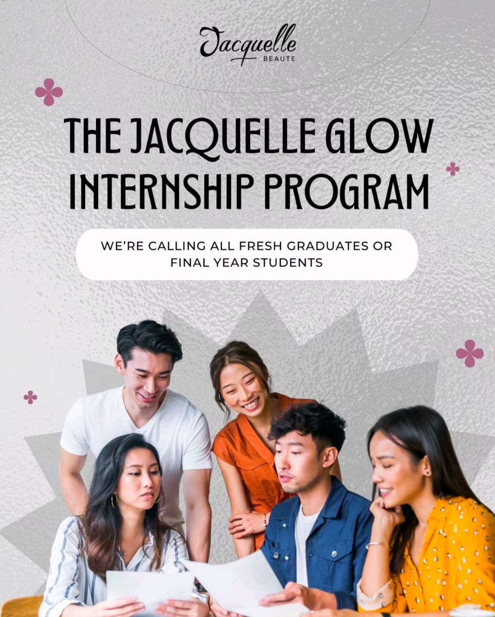 Ready for your career glow-up? ✨

We are thrilled to announce The Jacquelle Glow Internship Program a unique opportunity to launch your career in the dynamic beauty industry.

We are searching for passionate final-year students and fresh graduates to join us in the following