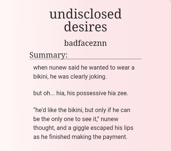 badfaceznn's tweet photo. "undisclosed desires"
ᩍ os. 🔞
ᩍ inglés.
ᩍ top!z bottom!nn
ᩍ uso de bikini, cock warming (¿?), hablan mucho, z es demasiado corny y se mencionan un poco los pies im srry
ᩍ https://t.co/9lqOa83qCY https://t.co/ZqHGx2rDf9