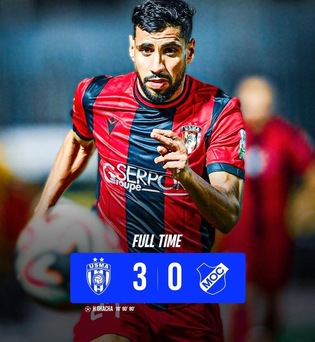 SWorld77267's tweet image. 🏁 USM ALGER 3-0 Mouloudia Constantine

📊 Houssam Ghacha scores a hat trick and leads USM Alger to a 3-0 victory over Mouloudia Constantine, giving his team a ticket to the next round of the Algerian Cup.
#Algeriancup | #Allezlesrouges 🔴⚫