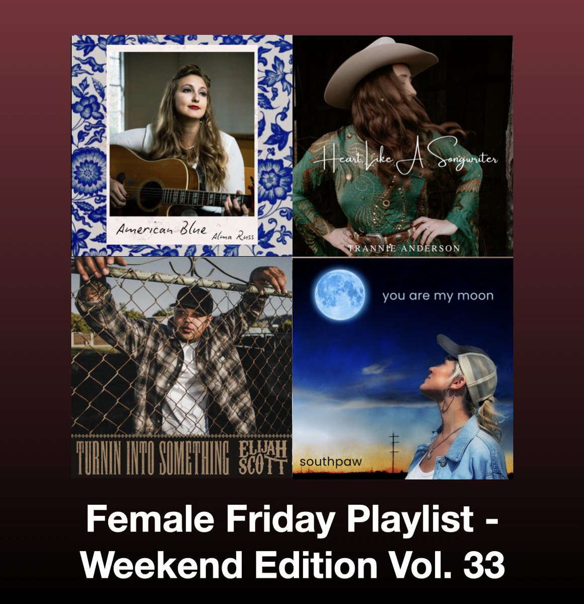 ScottKash88's tweet photo. NEW #FemaleFriday Top #NewCountryMusic Releases

@AlmaRussMusic American Blue
#TrannieAnderson Girl with Her Guard Up
#ElijahScott/#JuliaLyonsMusic Arrows
#Southpawcity You Are My Moon

#Spotify
https://t.co/Pqg6JdEX5n

#NewMusic2025 #CountryMusic #WomenOfCountry https://t.co/cZ0ZWkdqSd