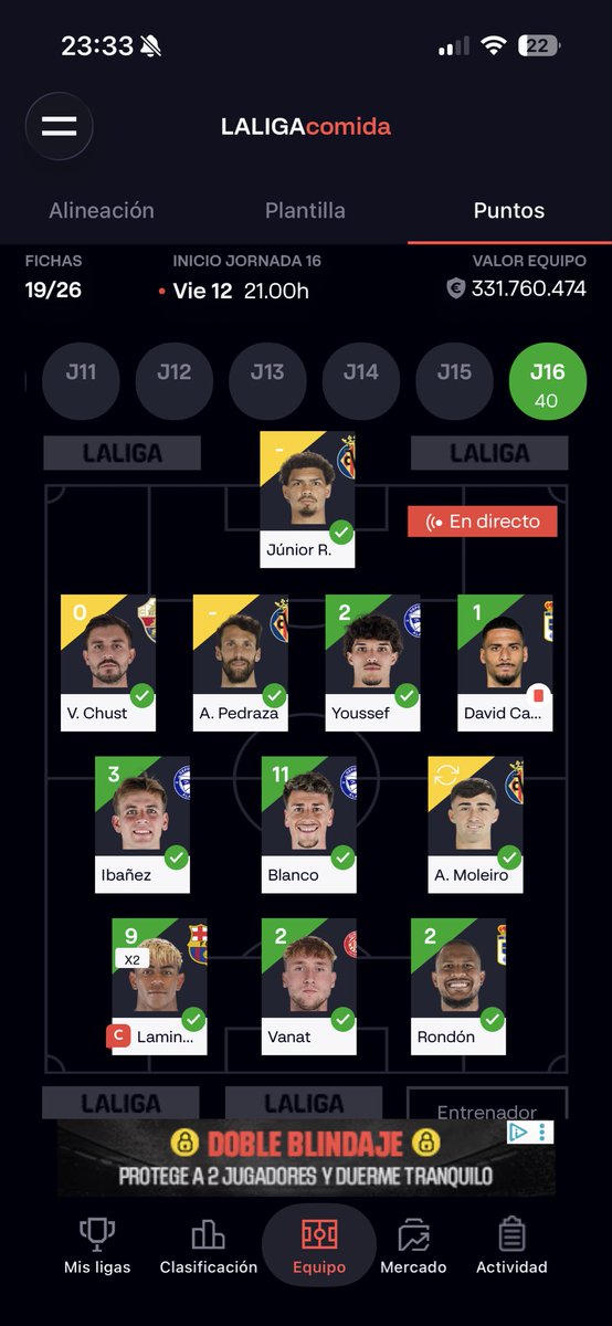 Lauraperles_00's tweet photo. @JoseCarrasco_98 Me sale Moleiro cambiado por el del banquillo, si juega el partido contará el no?, bastante mala jornada llevo ya… https://t.co/WUIdThB2qj