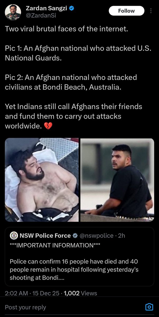 BLACKTIGER1612's tweet image. 🧵Thread on the Pakistani propaganda on #bondibeach attack.
Even after all clear evidence social media handles of Pakistani state sponsored propaganda machinery are spreading propaganda that those 2 jihadi terrorists are not Pakistanis but Afghanistan.