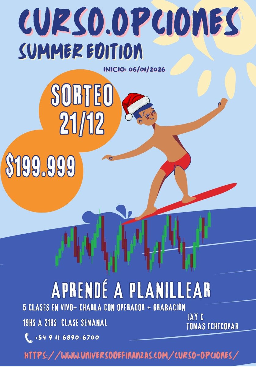 JayC_Trades's tweet image. ☎️⏰🧰🧯🪛⚒️🛍️🎈🎏SORTEOOOOOOOOOOOOOOOOO🎀🧧🎁🎊🎉🎉🎁🪭⛱️
NUEVA EDICIÓN DE CURSO.OPCIONES EN VIVO 
ARRANCAMOS EL 6/01/26 UNA VEZ POR SEMANA.
SE SORTEA EL DOMINGO QUE VIENE ENTRE LOS QUE DEN RT y FAV
Toda la info en mi twit fijado y en la página, cualquier duda extra MD
POR UN…