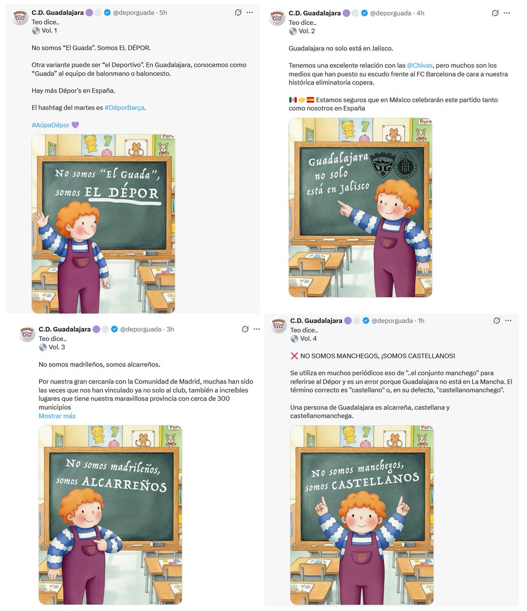 Muy bueno esto del <a href="/deporguada/">C.D. Guadalajara 🟣⚪️</a>. Como se viene fiebre mediática por el partido frente al FC Barcelona, han querido aclarar ciertos aspectos. Solo ha faltado que el estadio no se llama Fernando Escartín.

1⃣ No somos “El Guada”. Somos EL DÉPOR.

2⃣ Guadalajara no solo está en