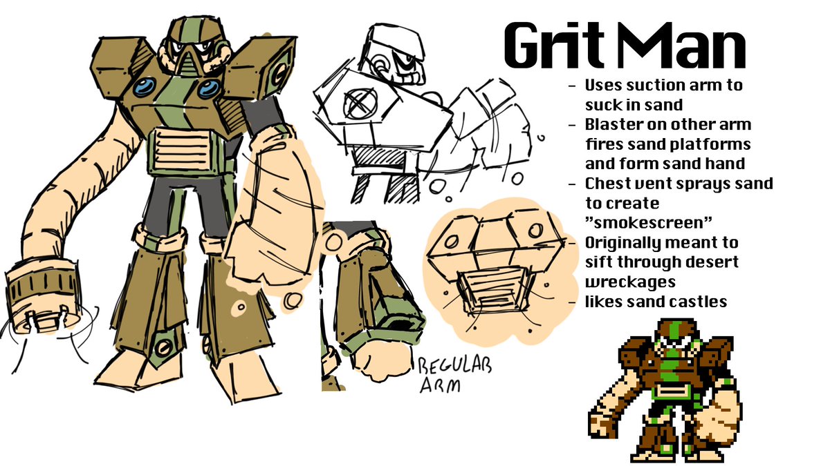 MyDude81058128's tweet image. @MegaMan Robot Master Design contest, day number 3!
Behold, Grit Man!  
Pen name: Marcelino Cuevas #MegaManDO #DesignARobotMaster
