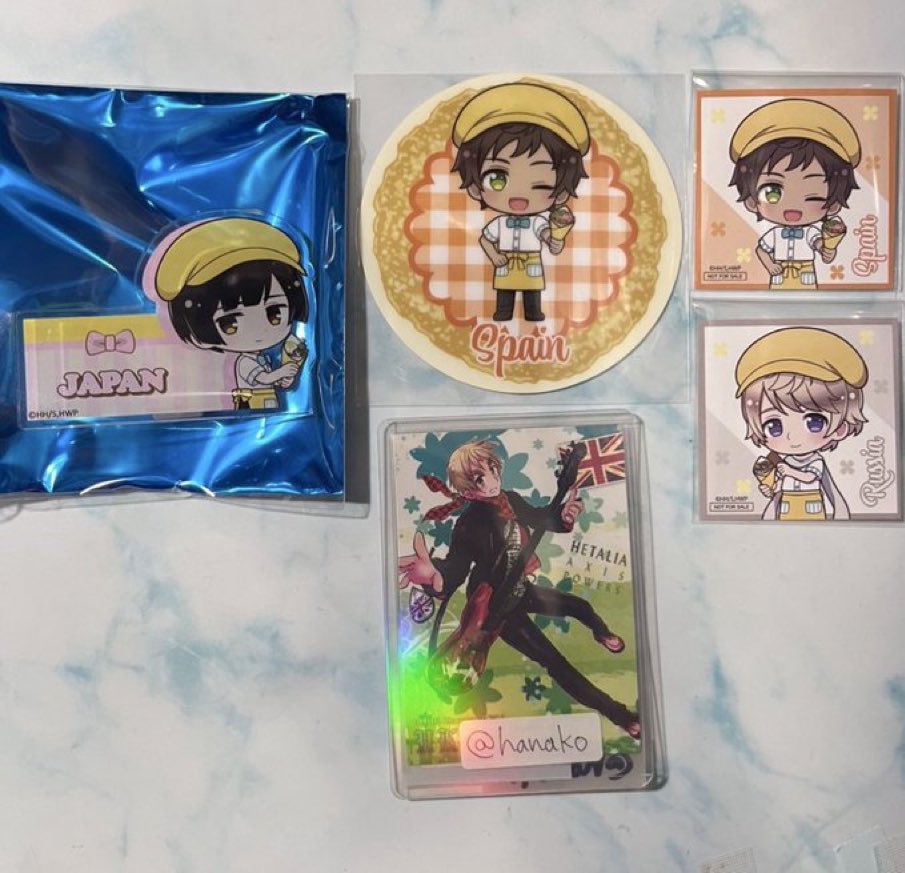 【交換】 ヘタリア AMO  CAFE アモカフェ crepe
譲/ 普 独 西 日 仏 米
求/ 同異種 優先度順
コースター 日 等身SD
ミニフォトカード 英
ましかくシール 仮約束 後期 英
ネームバッジ ランチョンマット 英

Snow Princeの異種◎
お気軽にお問合せ下さい
友人分含む
固定ご確認下さい🍀