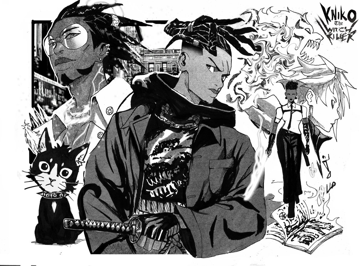 NikDraperIvey's tweet photo. Some scans for KNIKO:The Witch Killer from my sketchpad. This is something small I want to put out next year that I’m writing up some drafts for as we speak. I don’t know what will come of it, I’m just gonna do and put it out there and see what happens. It’s an excuse for me to go back to my manga roots and fall in love with that process again. I’m still doing MotoMachina, which is great, but starting next year- God willing, I’ll be able to focus solely on my own material and my overall brand as a whole. My sidequest in western comics was fun and I learned a lot, but now I’m ready for something new and more exciting and I hope everyone else is too! Hope you got rock with me as I enter a new era with my work!
-Nik