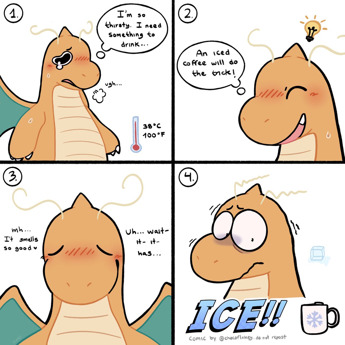 chocoflakey's tweet image. Iced coffee is super effective against Dragonite!