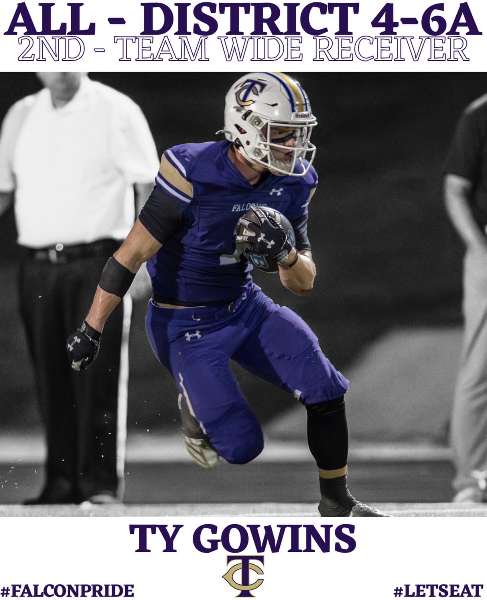TCHSFootball's tweet photo. 🏆TWO-WAY ALL-DISTRICT PLAYER! 🏆
We celebrate the exceptional talent of Ty Gowins on earning 2ND TEAM ALL-DISTRICT honors at TWO positions: Defensive Back and Wide Receiver! Ty’s dedication to making plays on both sides of the ball is truly remarkable.
#FalconAthlete #TCHS🦅 https://t.co/vIvgJlSPy6