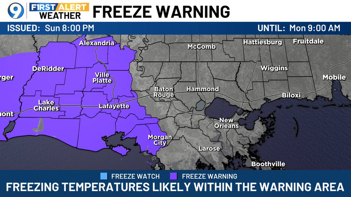 A Freeze Warning has been issued until Dec 15, 2025 9:00AM #lawx #mswx