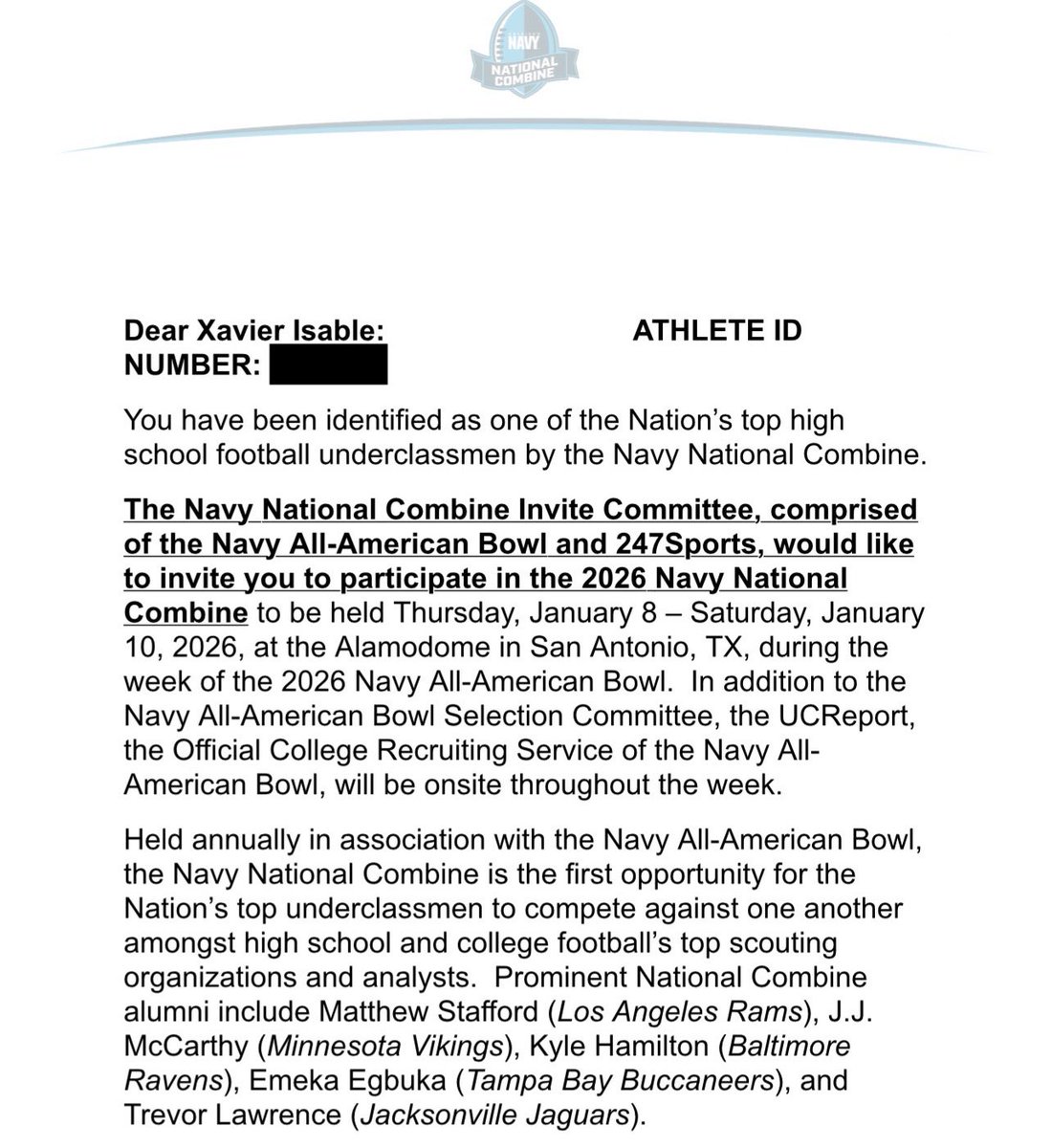 XIsable's tweet image. Thank you @JohnSchmidAAB for the invitation to the @NationalComb1ne  Looking forward to this opportunity!!!  @VisionQb @QBHitList @drew_toennies @AABonNBC @on3recruits @PrepRedzoneKY @247recruiting @KYFUTURESTARS @TomLoy247 @ChadSimmons_ @LippertScouting @Rivals @CalebPeel2