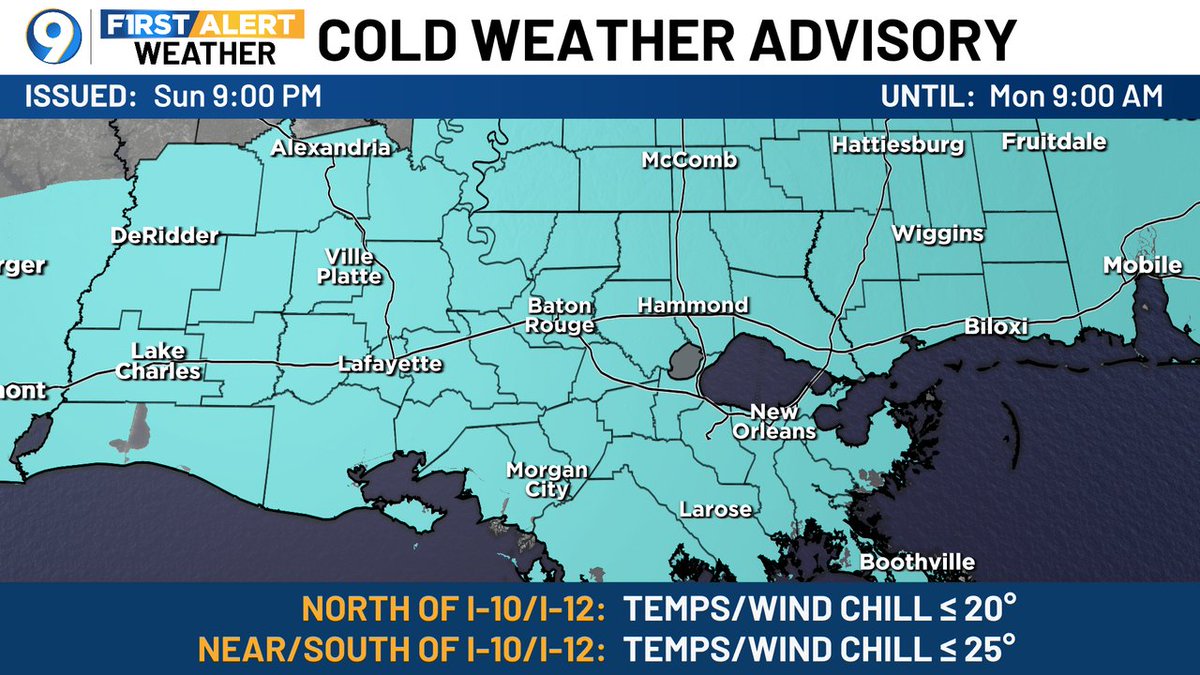A Cold Weather Advisory has been issued until Dec 15, 2025 10:00AM #lawx #mswx