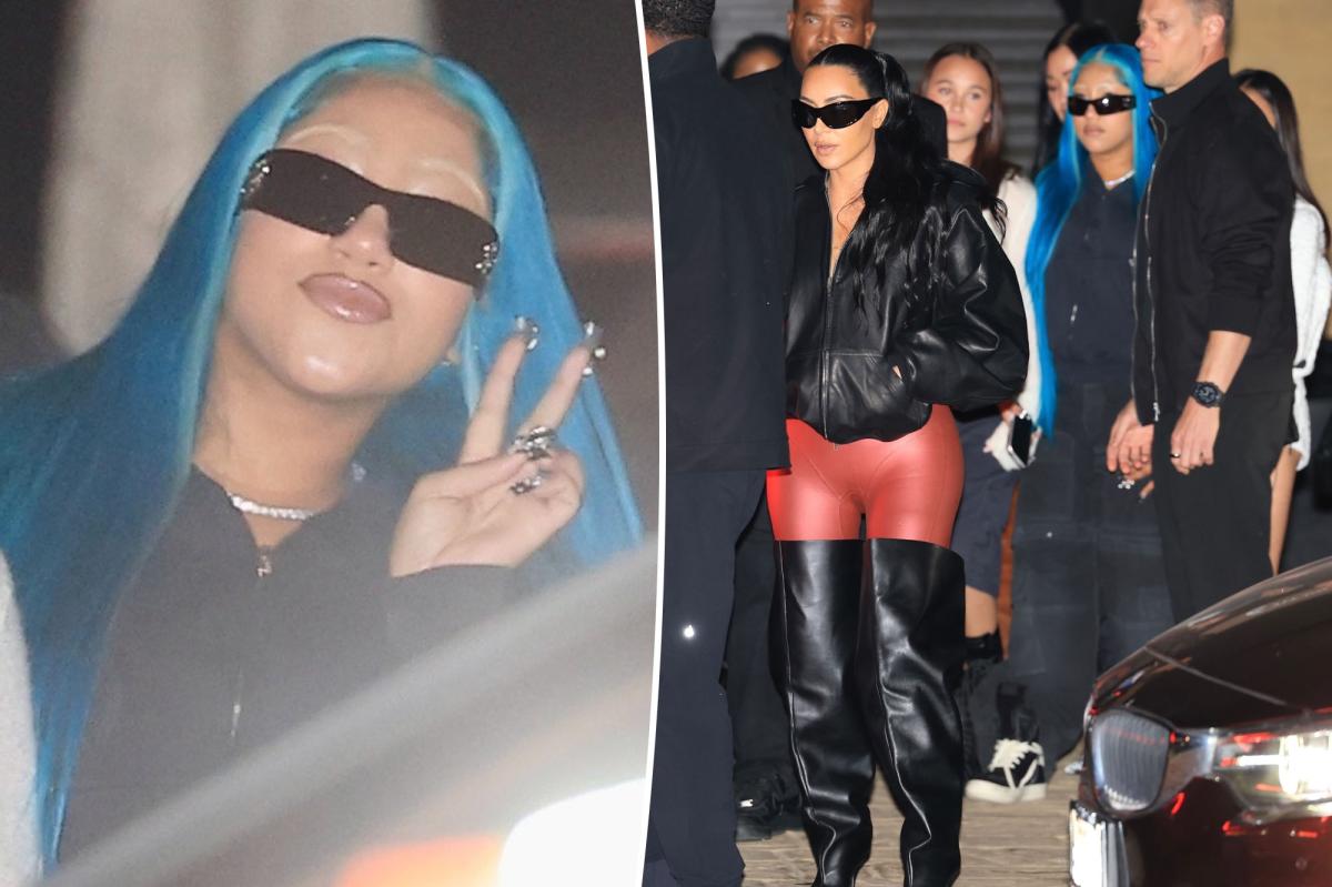 PageSix's tweet image. North West shows off her bleached eyebrows during night out with mom Kim Kardashian trib.al/AkWsM0F