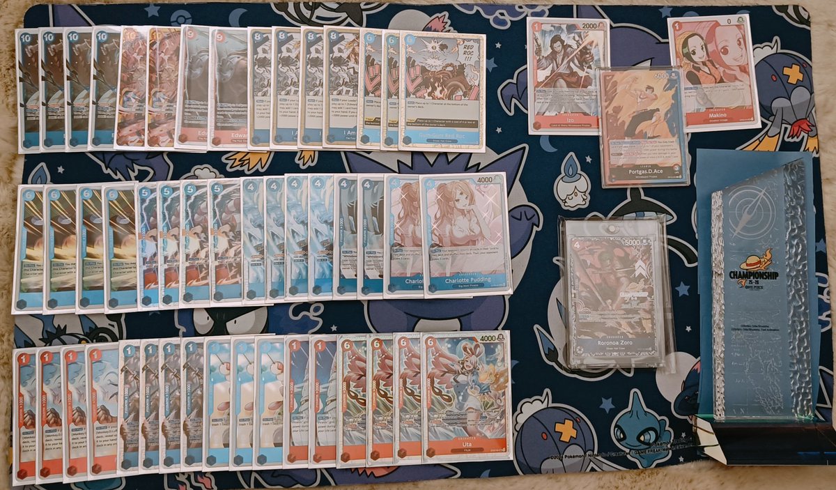 DefNotSt0rmy's tweet image. Went to play the lcq for fun - bought @KamaaOPTCG guide,  accidentally came in second at bcf Düsseldorf.

LCQ: 2/9 Dice 
3 Ace 3 imu 1 teach 1 up 1 zoro

Main: 3/10 Dice
5 ace 4 Imu 1 GP (iirc)

Cut:
Betty 1/1/2 WLW
Ace 1/1 WT
Ace 2/1 WW 
Ace 1/1/2 WLW
Ace 1/1/2 WLL