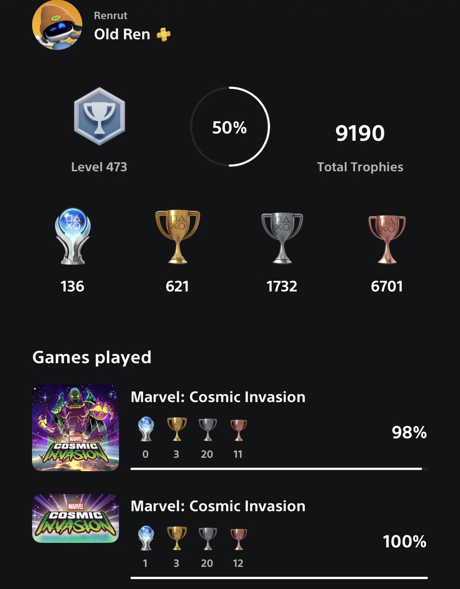 OldRenGaming's tweet photo. Marvel Cosmic Invasion makes Platinum #136!
Almost have the plat for the PS5 version but I can’t get the last co-op trophy to pop! #almost137 #Marvel #marvelcosmicinvasion #beatemups https://t.co/gCwt7T3UU6