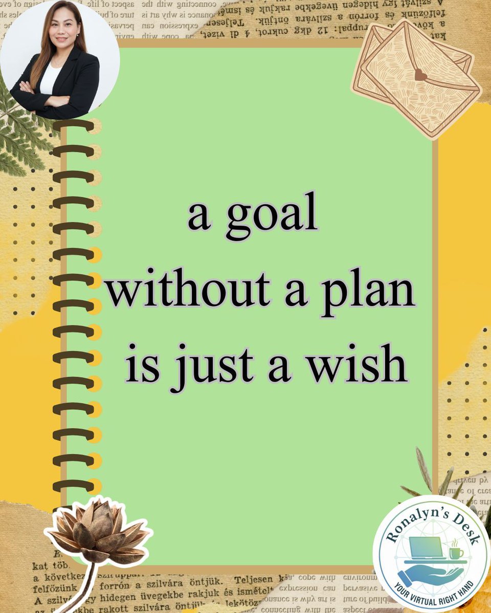 GaspeRonal87796's tweet image. If you want something but you don’t make steps to achieve it, it will stay a dream.
A real goal needs a clear plan, actions, and follow-through — otherwise, it’s only something you hope for. 

#GoalSetting #VAFocus #DailyMotivation #RonalynsDesk