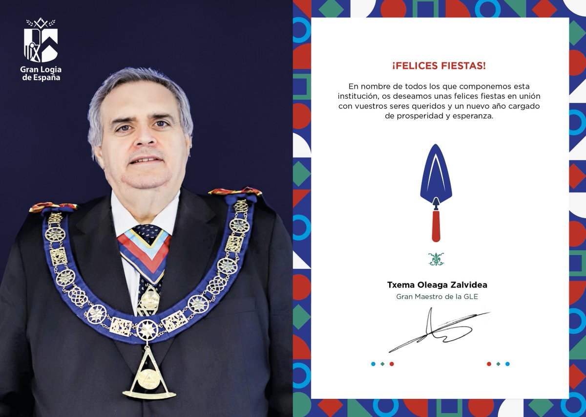 Queridos  Hermanos y amig@s, compartimos con todos vosotros la felicitación del  Gran Maestro de la Gran Logia de España, M.R.H. Txema Olega Zalvidea,  con motivo de estas fiestas. #GLE #Masonería