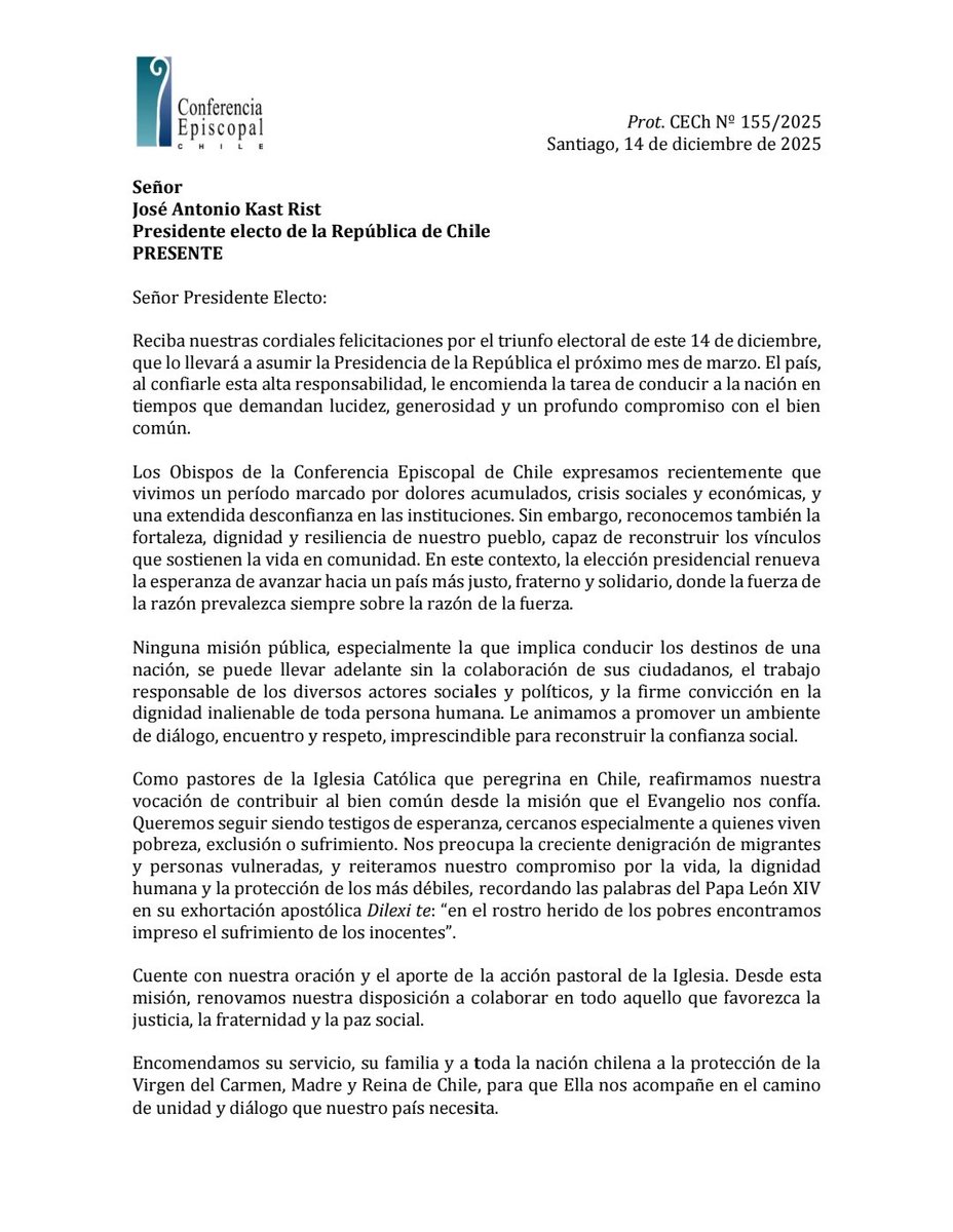iglesiachile's tweet photo. Obispos de la Conferencia Episcopal saludan al Presidente electo de la República de Chile, José Antonio Kast https://t.co/IKIpqNGOx4 https://t.co/wBQGuDIbq5