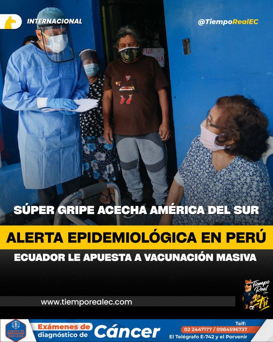 TiempoRealEC's tweet photo. 🆘.#URGENTE// SÚPER GRIPE 🤧 ACECHA ECUADOR 🇪🇨 

🤒 Frente a la amenaza mundial de la llamada “Súper Gripe” 😷, influenza H3N2 que ataca a Europa, Estados Unidos, Oceanía, Canadá, México.

🇪🇨 El Ministerio de Salud @Salud_Ec ha desplegado más de 2.300 profesionales de la Salud a 900 puntos estratégicos del país para aplicar vacunas de esquema regular e influenza.

💉 Van 61.500 personas que han recibido las dosis de carácter preventivo, a pocas horas de reuniones familiares, encuentros masivos por las fiestas de Navidad 🎄 y Fin de Año.

🇵🇪 Perú declaró la alerta epidemiológica “frente al posible ingreso y diseminación de enfermedades provenientes de otros países, entre ellas la Influenza A (H3N2) subclado K y el sarampión.

📍La Organización Mundial de la Salud @opsoms no ha proporcionado datos de número de personas infectadas, tal como se realizó el seguimiento de COVID 19.

✳️ #TiempoRealEC #VivimosHistorias