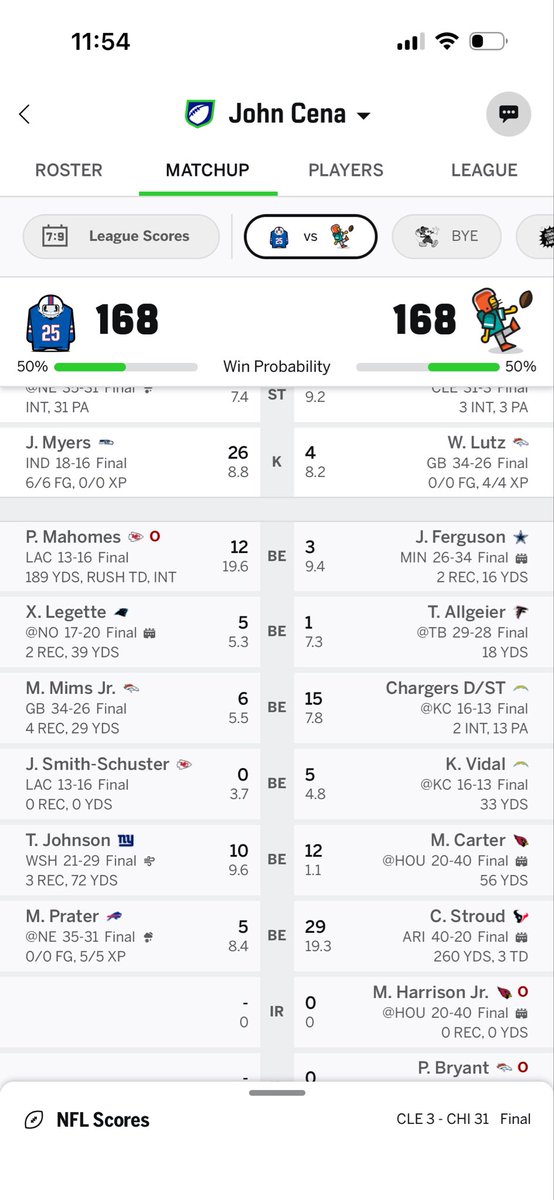 lconte33's tweet photo. Now what? @MatthewBerryTMR @ESPNFantasy #Tie #FantasyFootball #fantasy  🏈 #Playoffs #fantasyfootballplayoffs https://t.co/9s4By2VRne