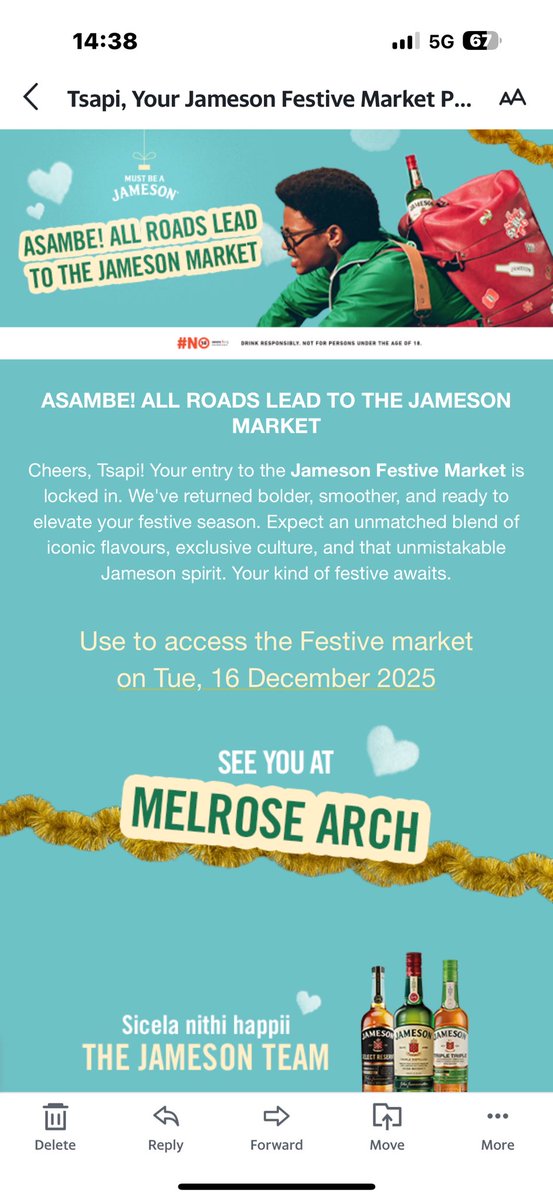 Maletsapa1's tweet photo. We all meeting here tomorrow right?
@jamesonwhiskey 
#Asiye
#Asambe https://t.co/bSBPuLCf35